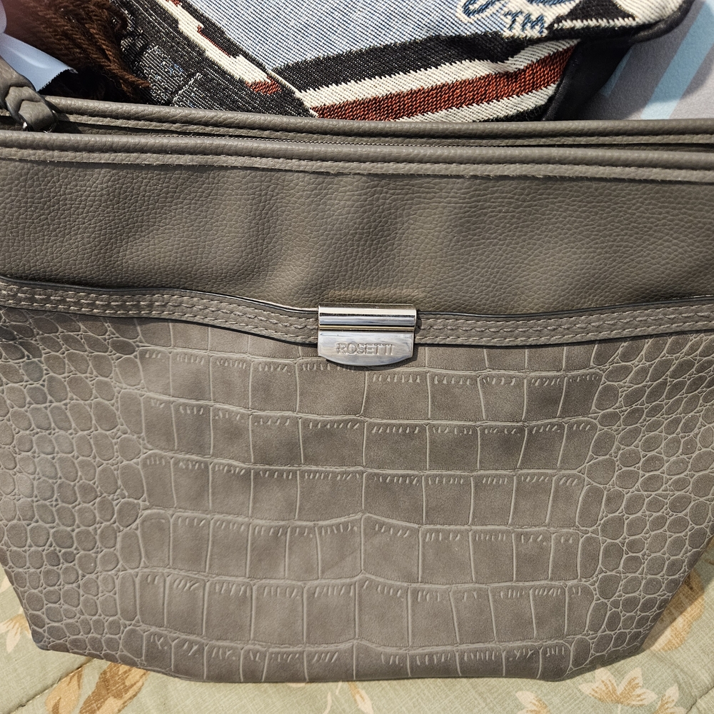 Rosetti Gray Shoulder Bag with Exotic Texture and Silver Hardware